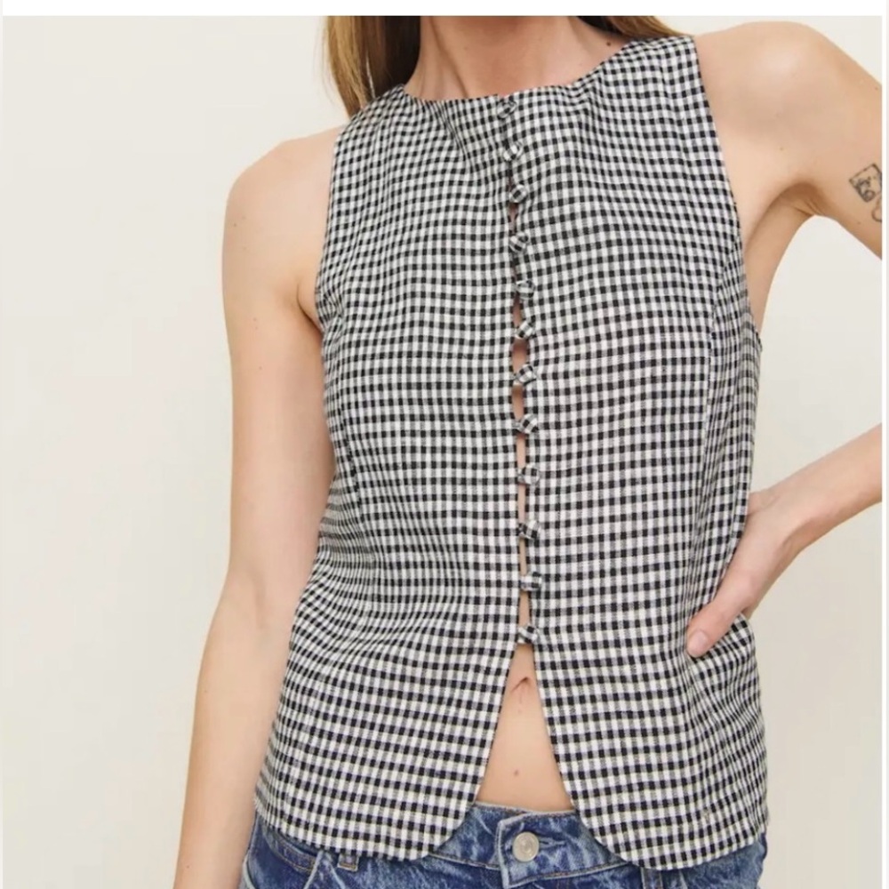 Reformation Addison Linen Top in Remy Check NWT Sz Small